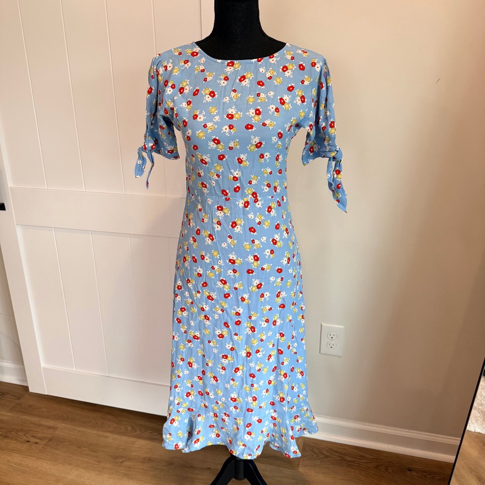 Faithfull The Brand Emilia Floral Midi Dress Tie‎ Sleeve Size 2 XS